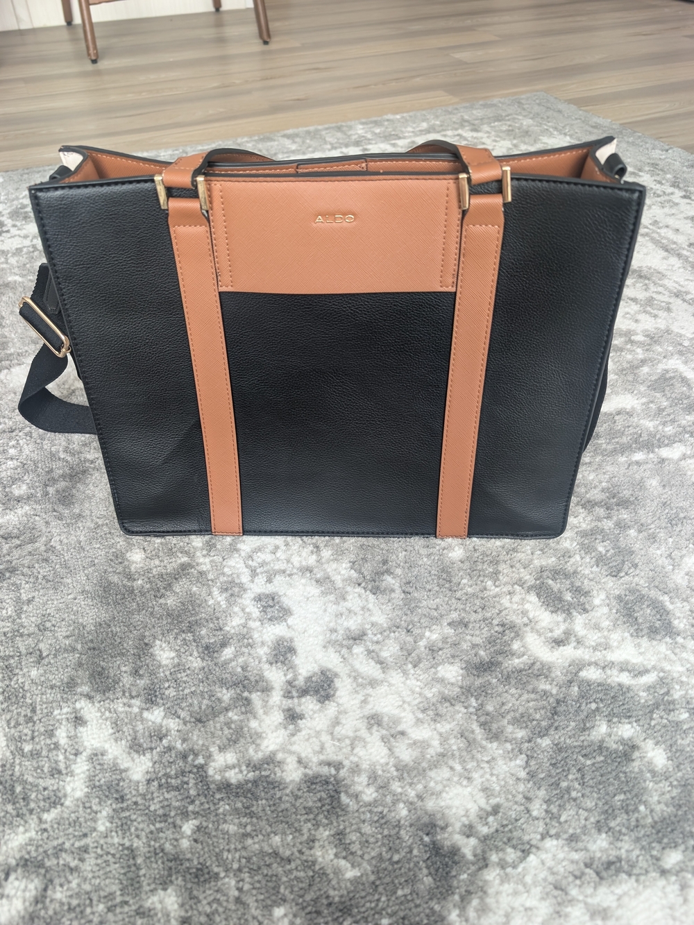 Aldo Black and Brown Two-Tone Structured Crossbody Tote